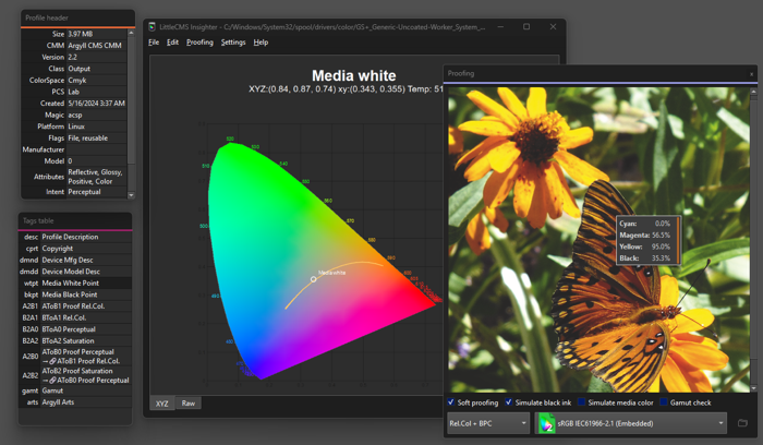 LittleCMS Insighter main window